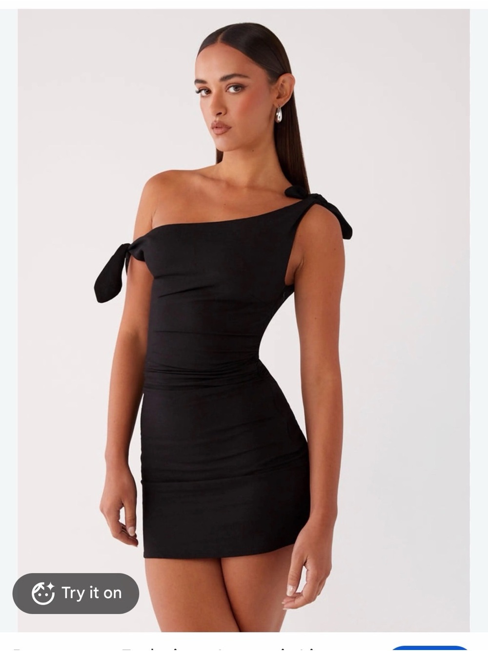 Peppermayo Black One-Shoulder Mini Dress with Tie-Strap Details